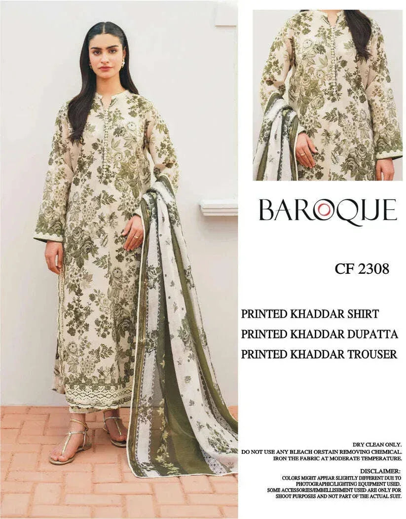 BAROQUE KHADDAR UNSTITCHED PRINTED 3PC - City Fabrics 