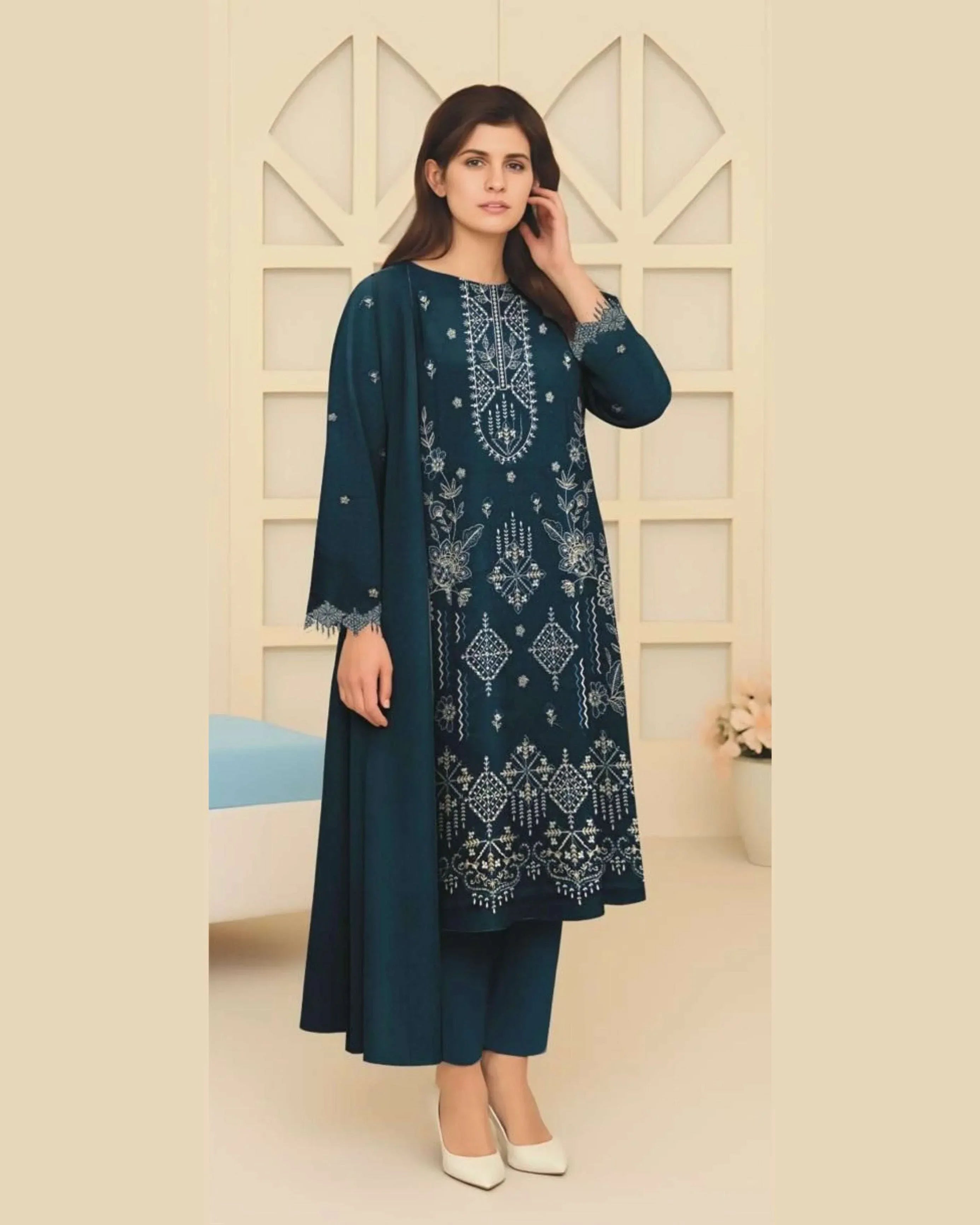 Miraal Vol#1 Dhanak Unstitched Emb 3PC - City Fabrics 