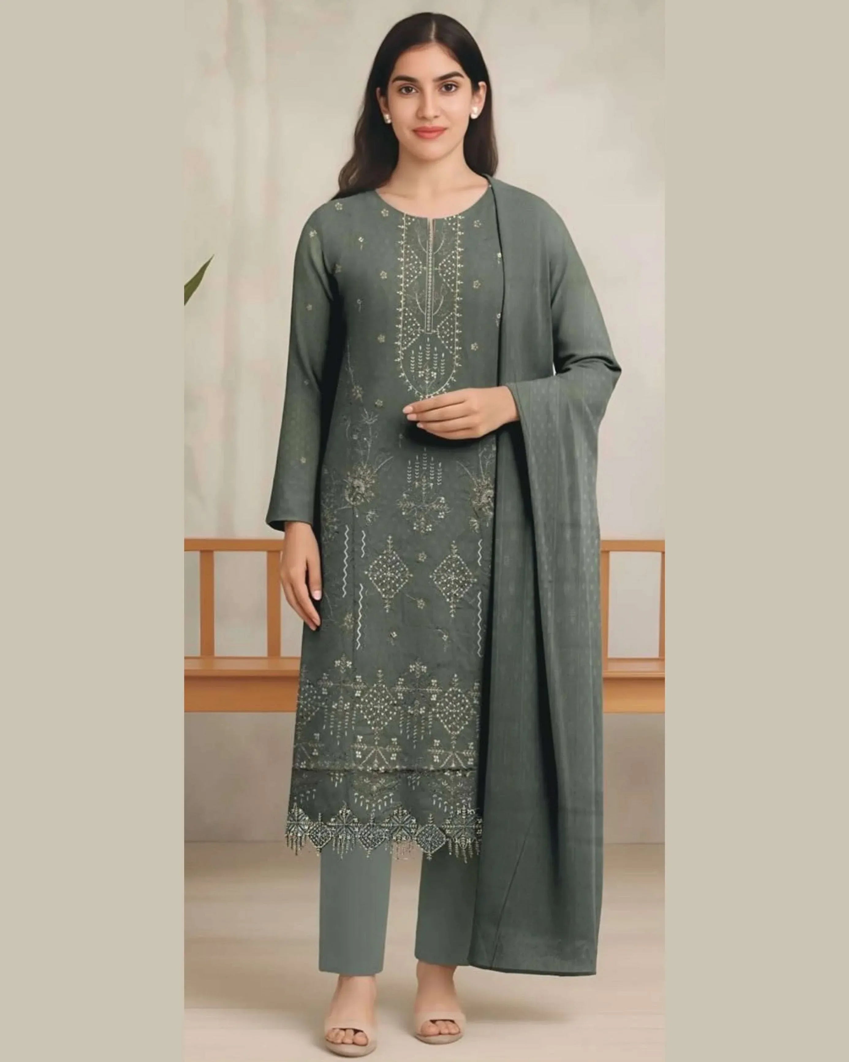Miraal Vol#1 Dhanak Unstitched Emb 3PC - City Fabrics 