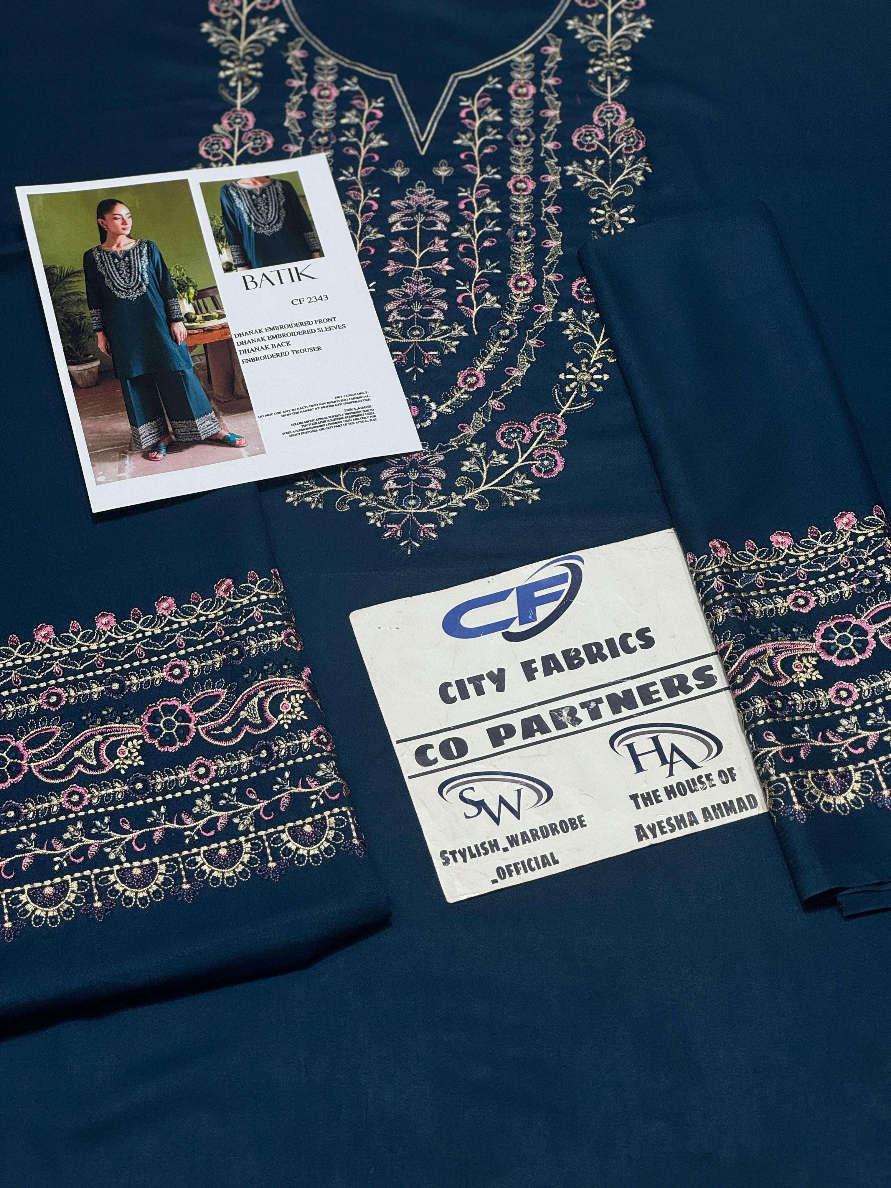 DHANAK UNSTITCHED EMB 2PC - City Fabrics 