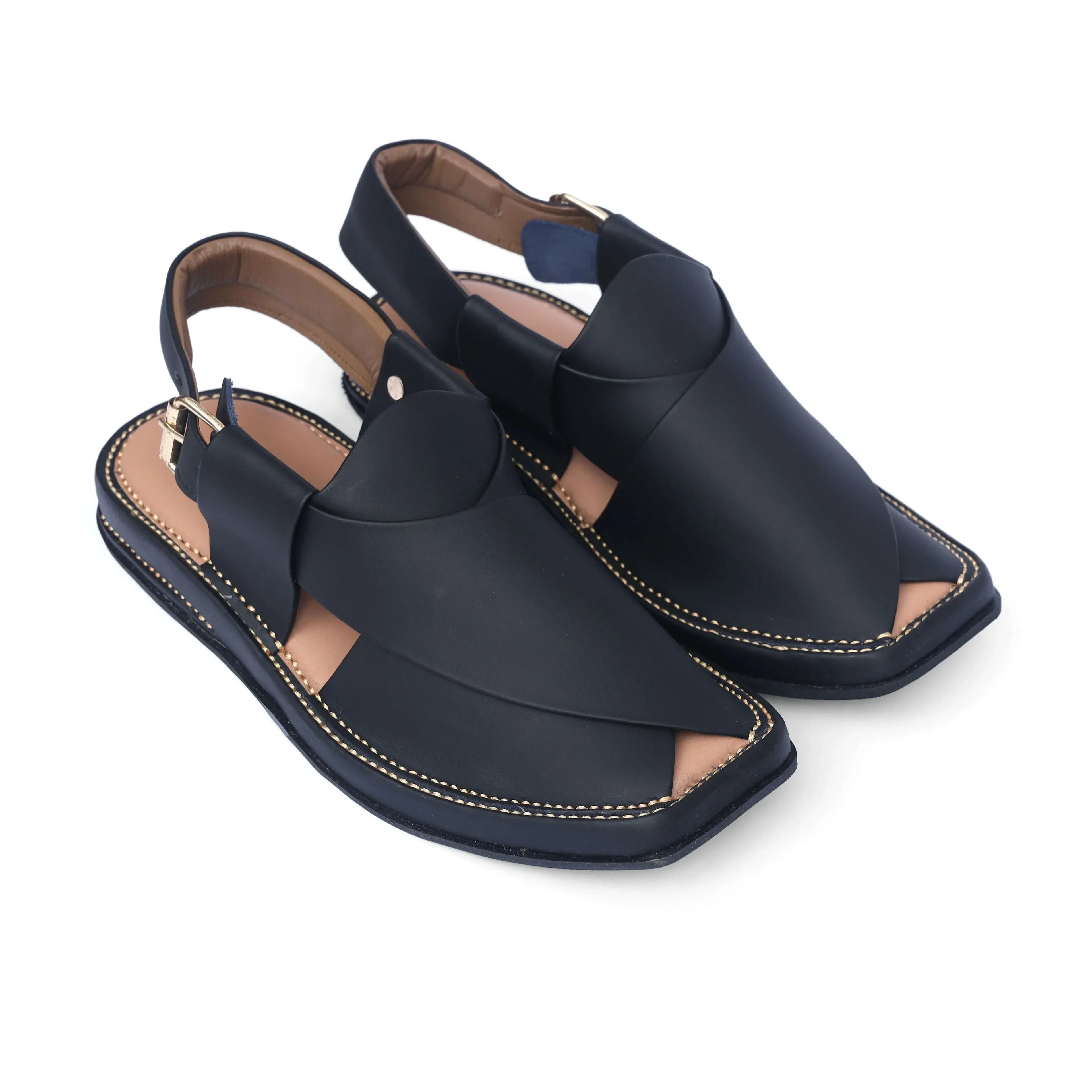 Kaptan Matte Black Chappal - City Fabrics 