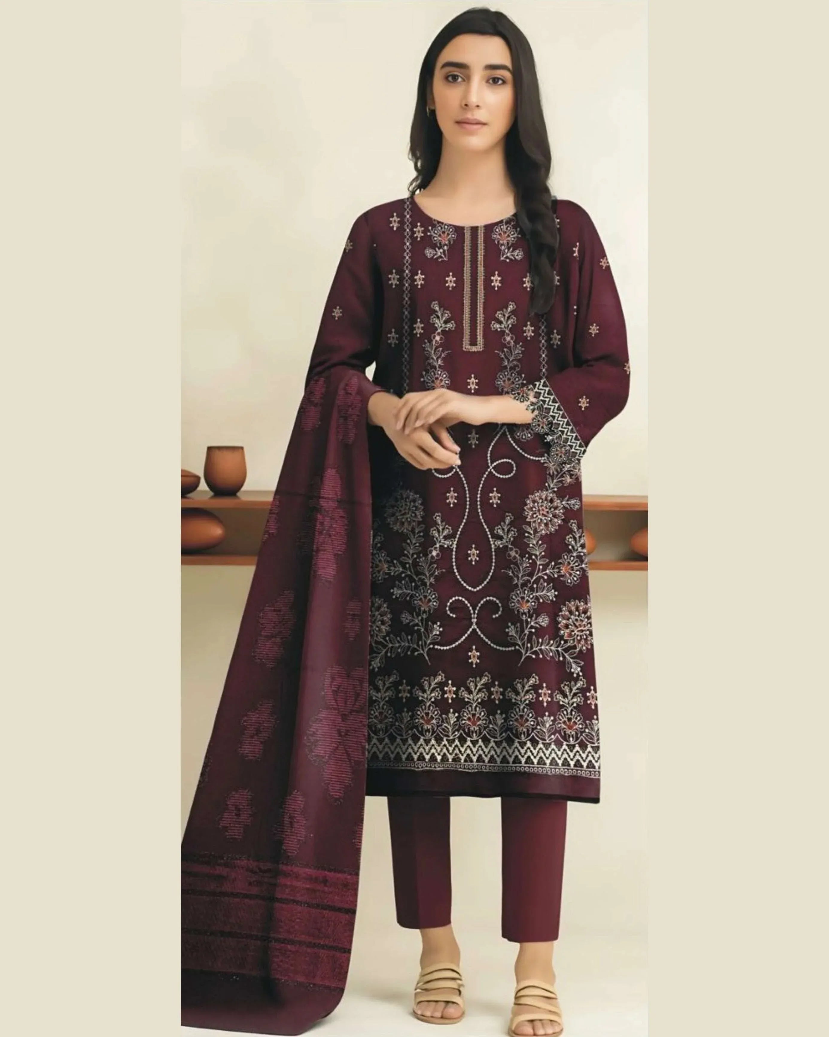Miraal Vol#2 Dhanak Unstitched Emb 3PC - City Fabrics 