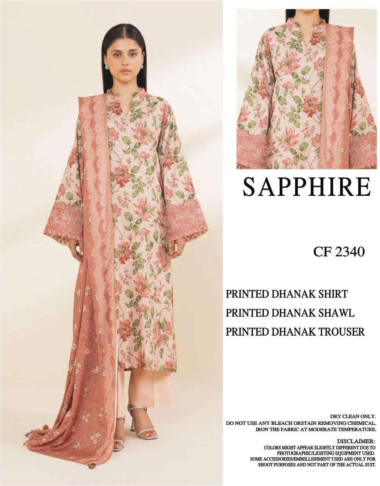 SAPPHIRE DHANAK PRINTED UNSTICHED 3PC - City Fabrics 