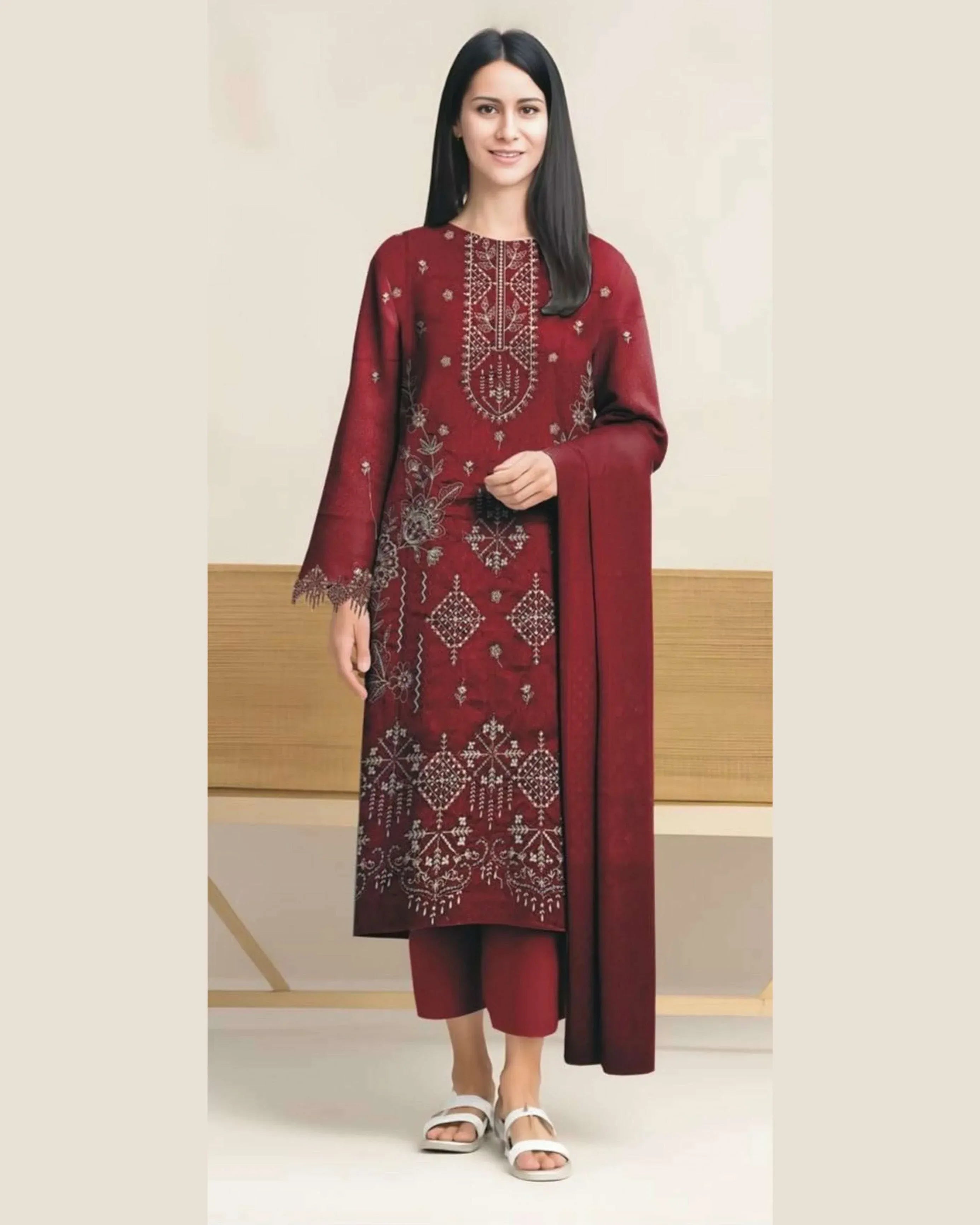 Miraal Vol#1 Dhanak Unstitched Emb 3PC - City Fabrics 