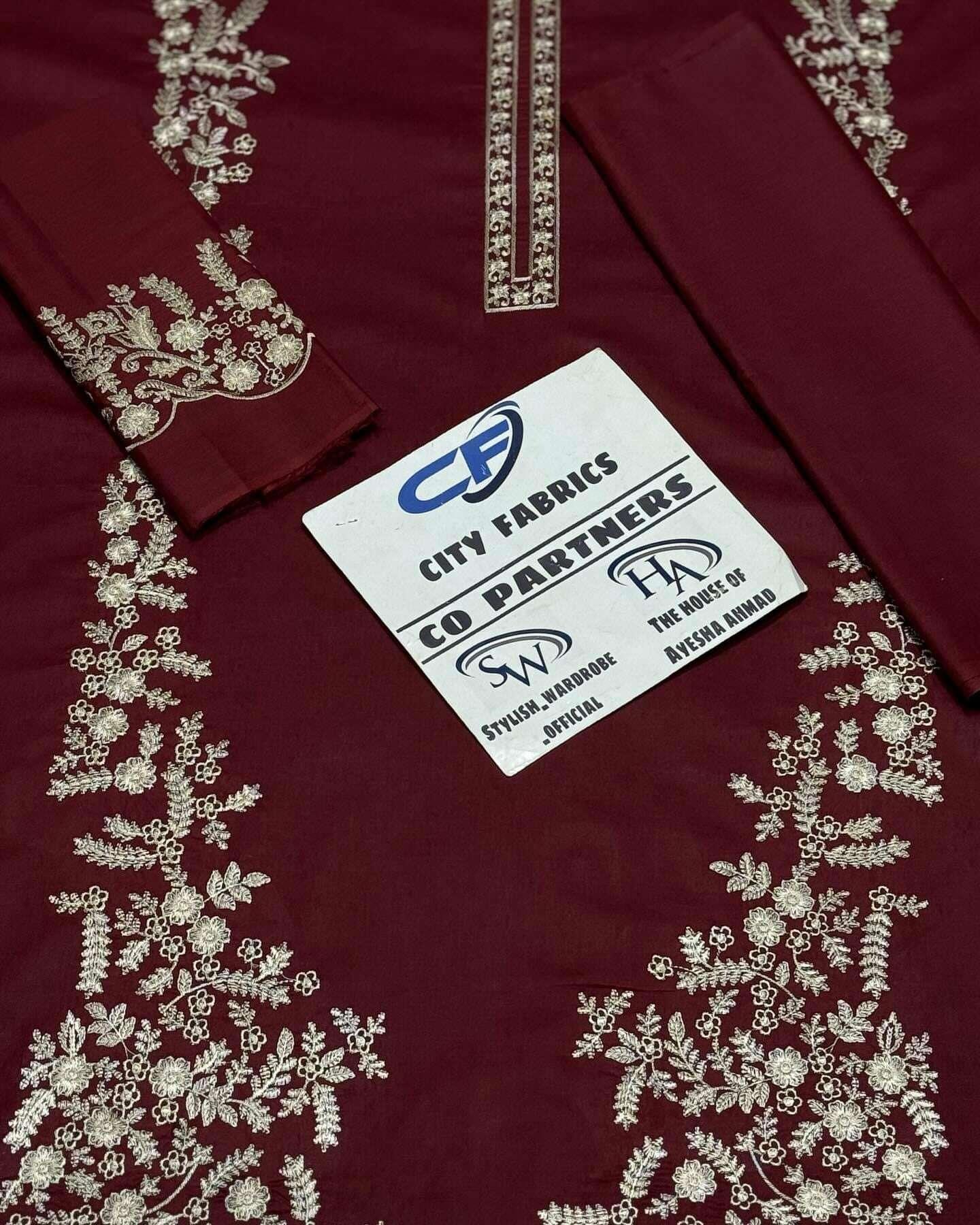 CITY FABRICS DHANAK UNSTITCHED EMB 2PC - City Fabrics 