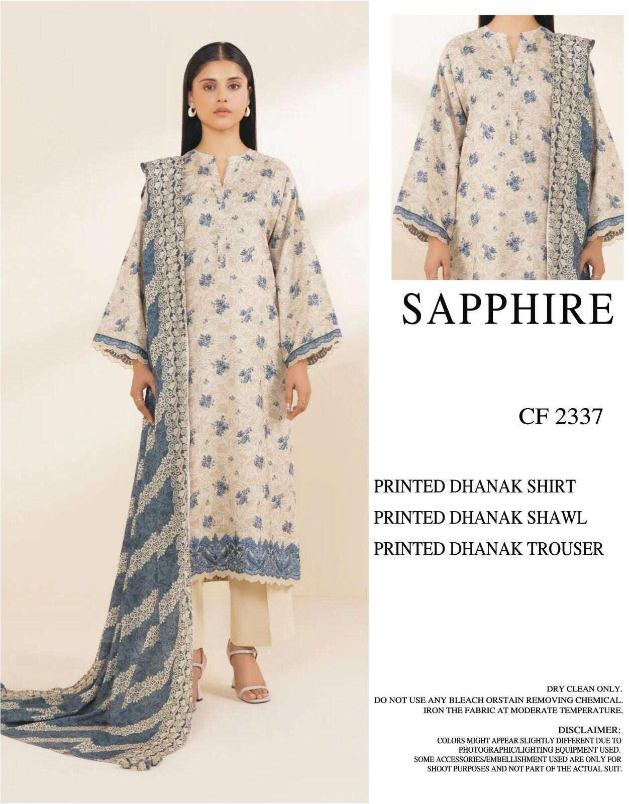 SAPPHIRE DHANAK PRINTED UNSTICHED 3PC - City Fabrics 