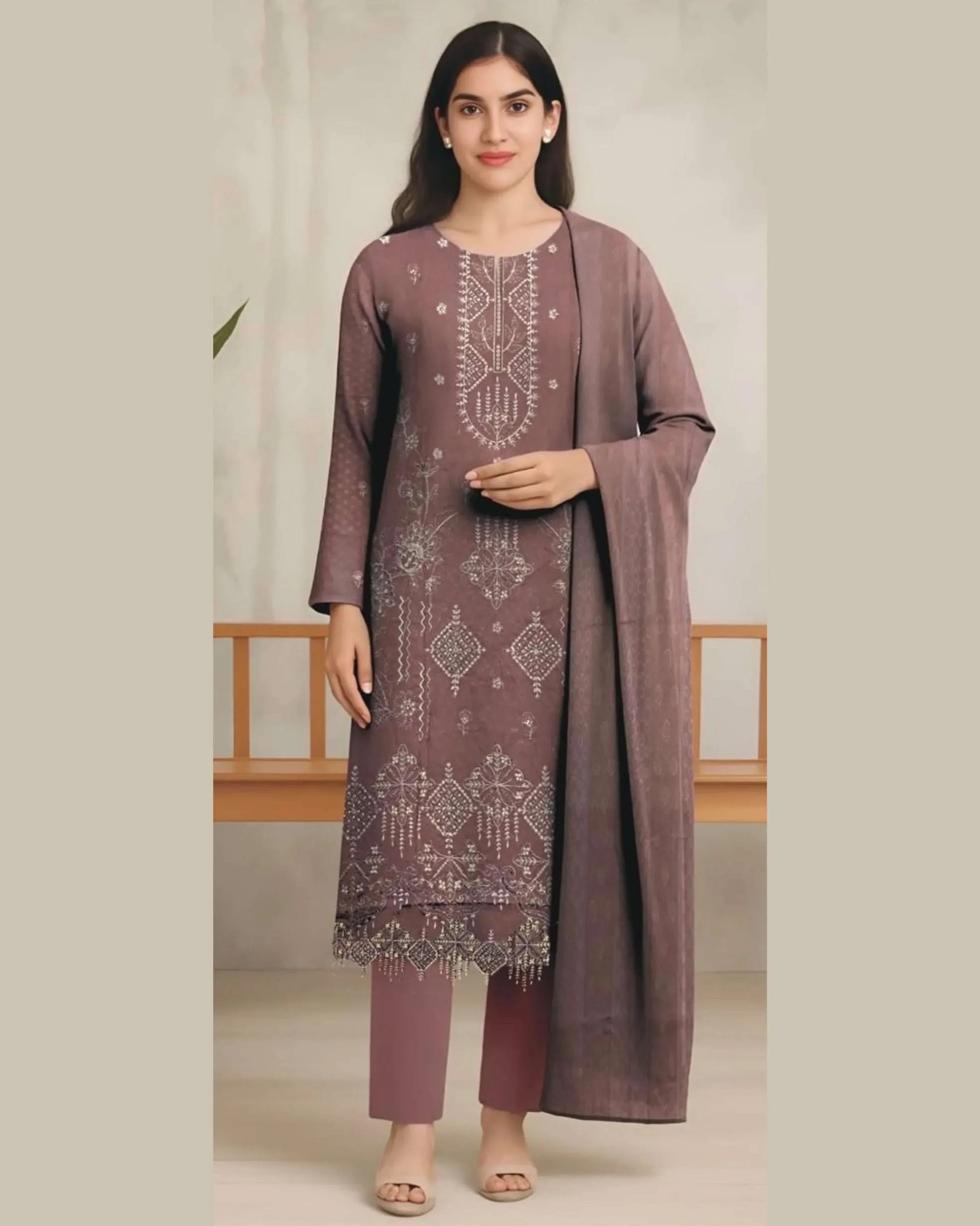Miraal Vol#1 Dhanak Unstitched Emb 3PC - City Fabrics 