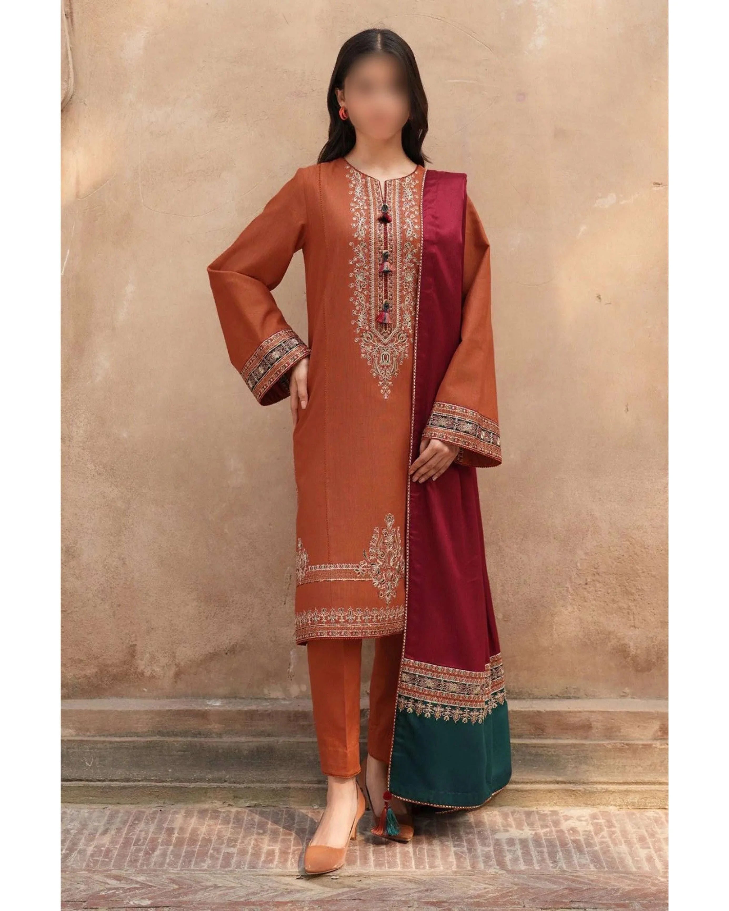 JAZMIN DHANAK UNSTITCHED EMB 3PC - City Fabrics 