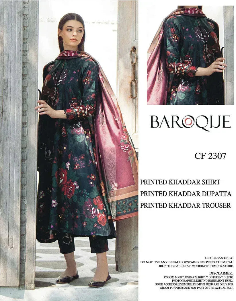 BAROQUE KHADDAR UNSTITCHED PRINTED 3PC - City Fabrics 