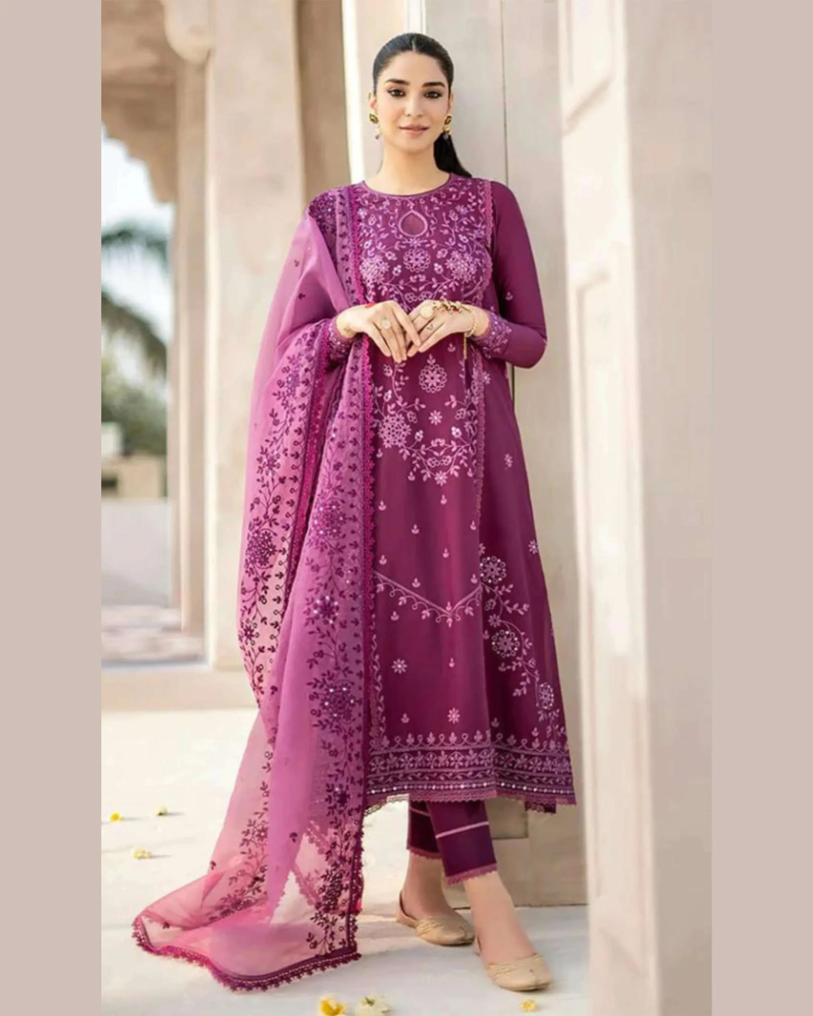 CROSS STITCH LAWN UNSTICH EMB 3PC - City Fabrics 