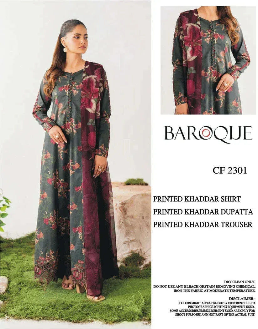 BAROQUE KHADDAR UNSTITCHED PRINTED 3PC - City Fabrics 