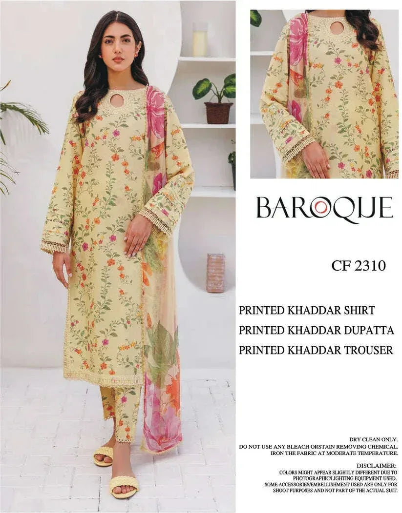 BAROQUE KHADDAR UNSTITCHED PRINTED 3PC - City Fabrics 