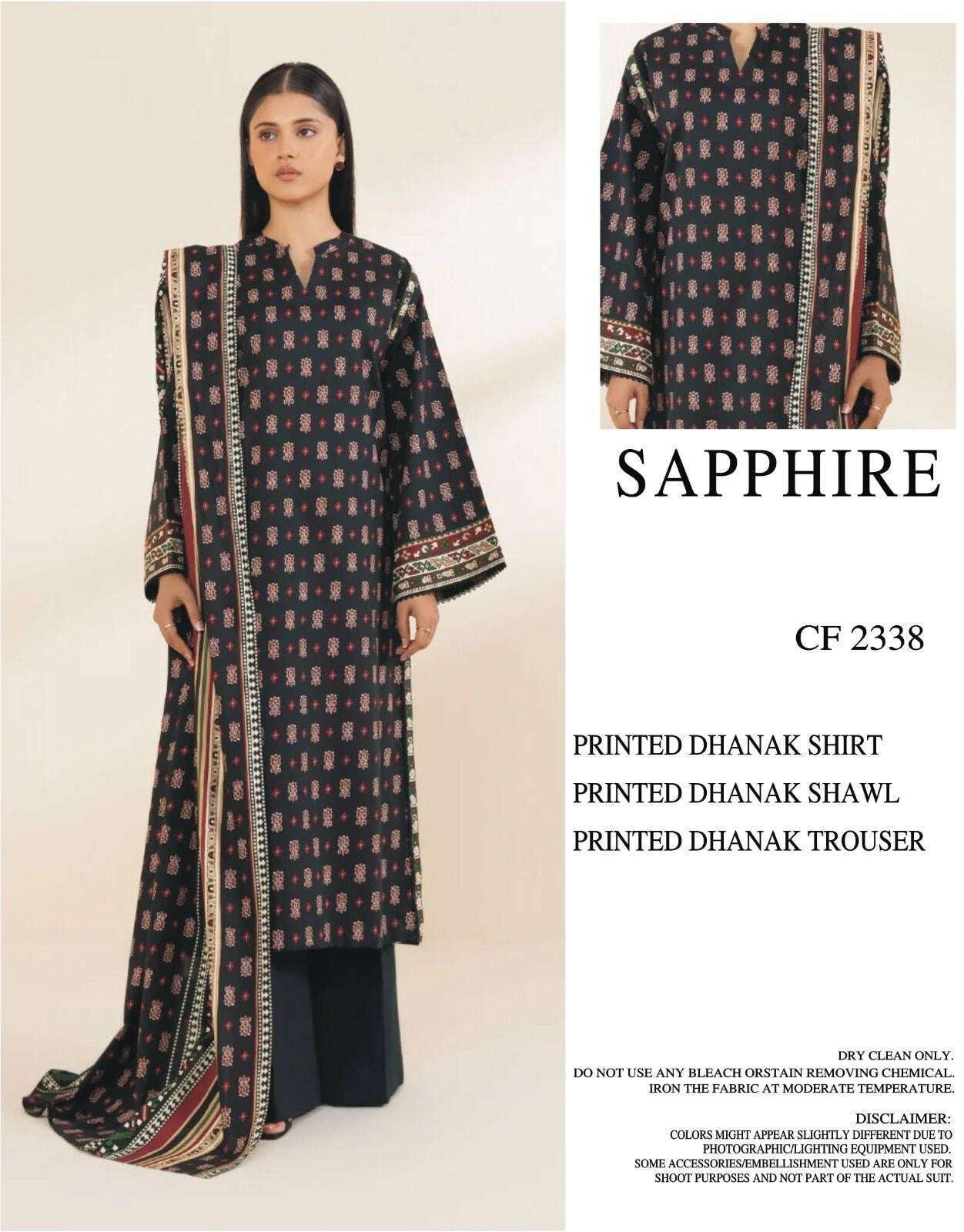 SAPPHIRE DHANAK PRINTED UNSTICHED 3PC - City Fabrics 