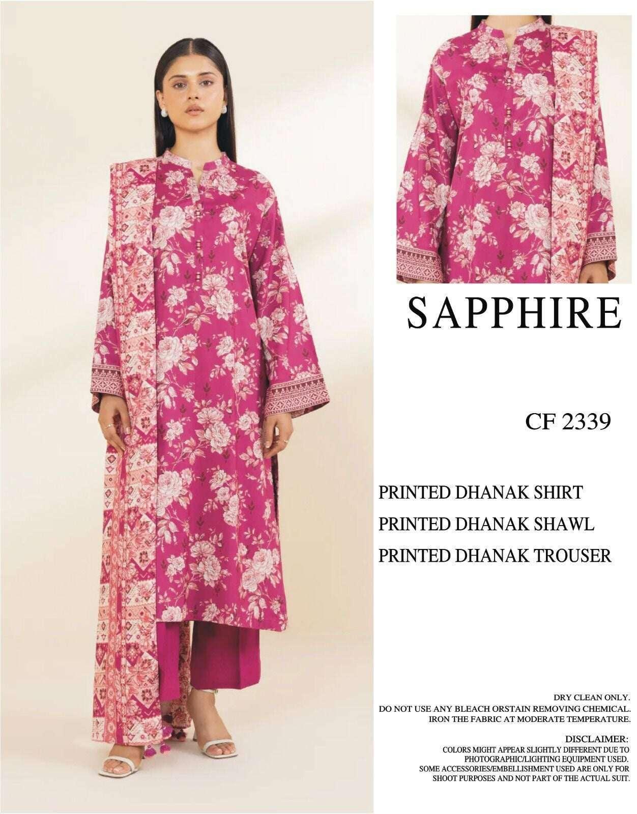 SAPPHIRE DHANAK PRINTED UNSTICHED 3PC - City Fabrics 