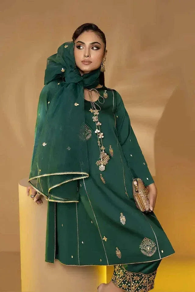 CITY FABRICS KATTAN SILK UNSTICH EMBROIDERED 3PC - City Fabrics 