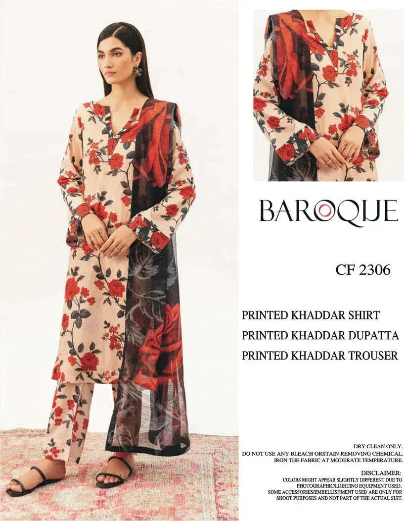 BAROQUE KHADDAR UNSTITCHED PRINTED 3PC - City Fabrics 