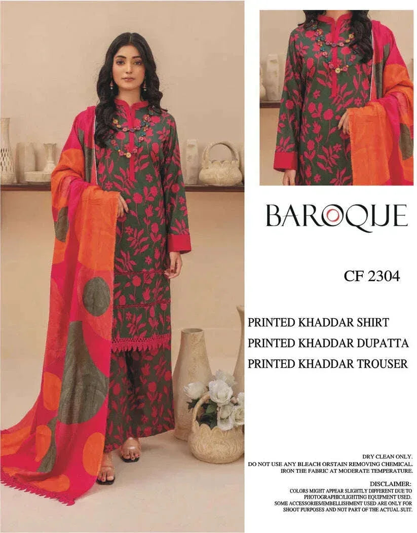 BAROQUE KHADDAR UNSTITCHED PRINTED 3PC - City Fabrics 