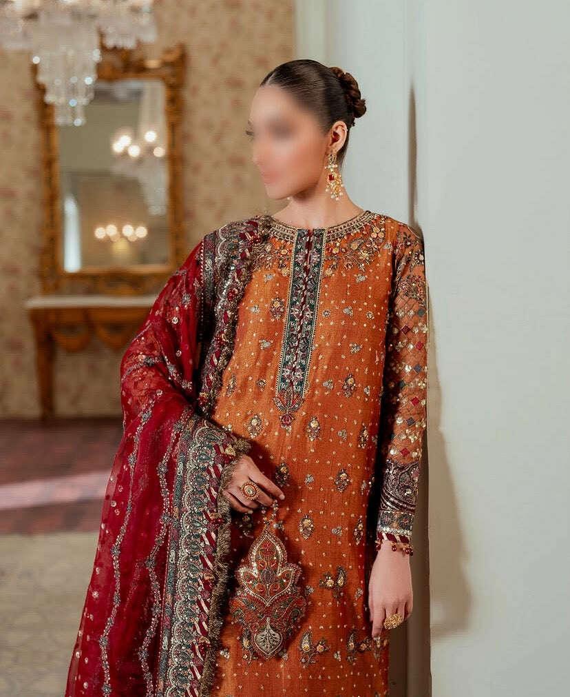 BAROQUE ZARI NET UNSTITCHED EMB SUIT - City Fabrics 