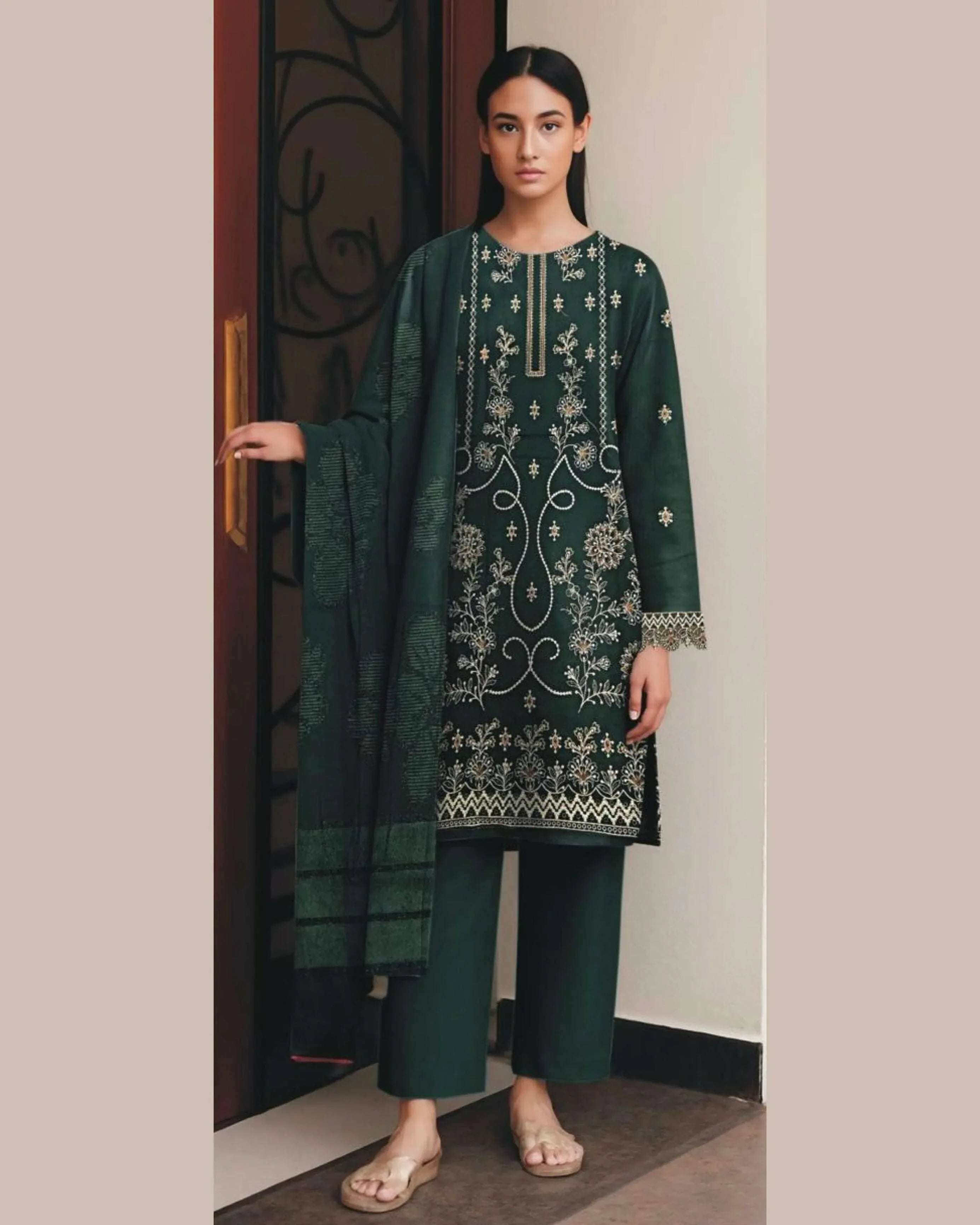 Miraal Vol#2 Dhanak Unstitched Emb 3PC - City Fabrics 