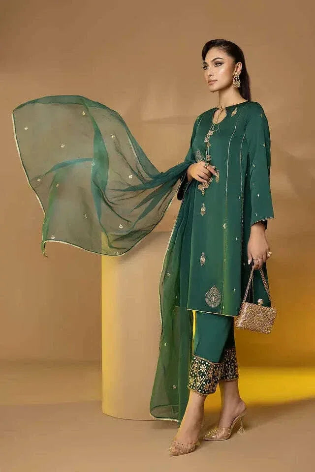 CITY FABRICS KATTAN SILK UNSTICH EMBROIDERED 3PC - City Fabrics 