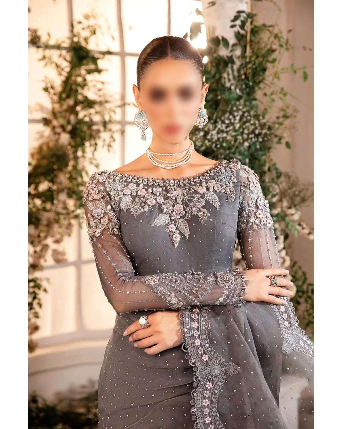 MARIA:B UNSTICHE EMBROIDED SAREE - City Fabrics 