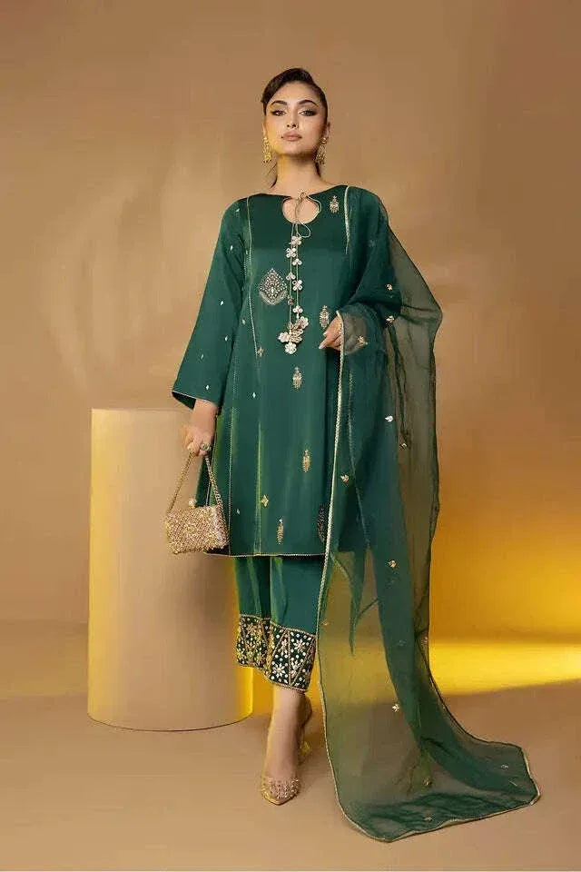 CITY FABRICS KATTAN SILK UNSTICH EMBROIDERED 3PC - City Fabrics 