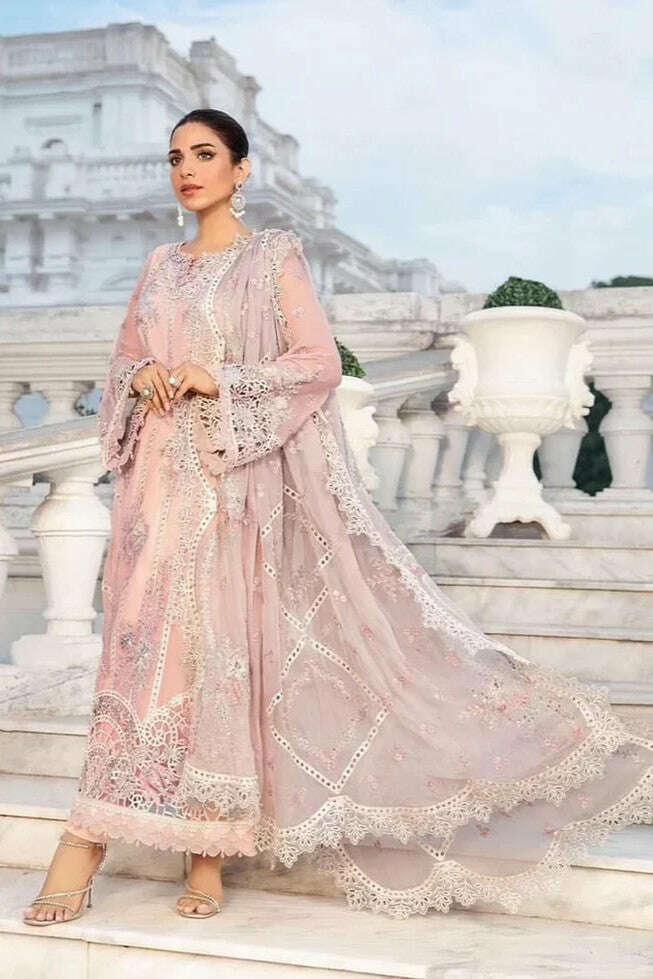 MARIA.B CHIFFON UNSTITCHED EMB SUIT - City Fabrics 