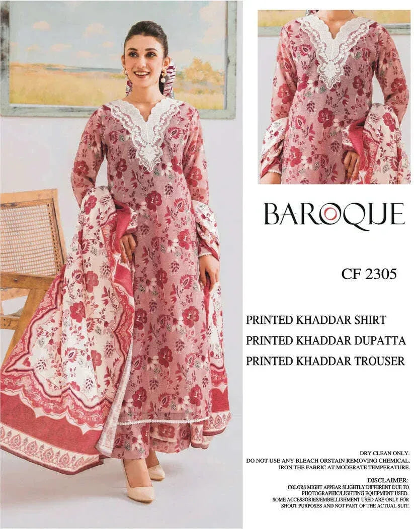 BAROQUE KHADDAR UNSTITCHED PRINTED 3PC - City Fabrics 