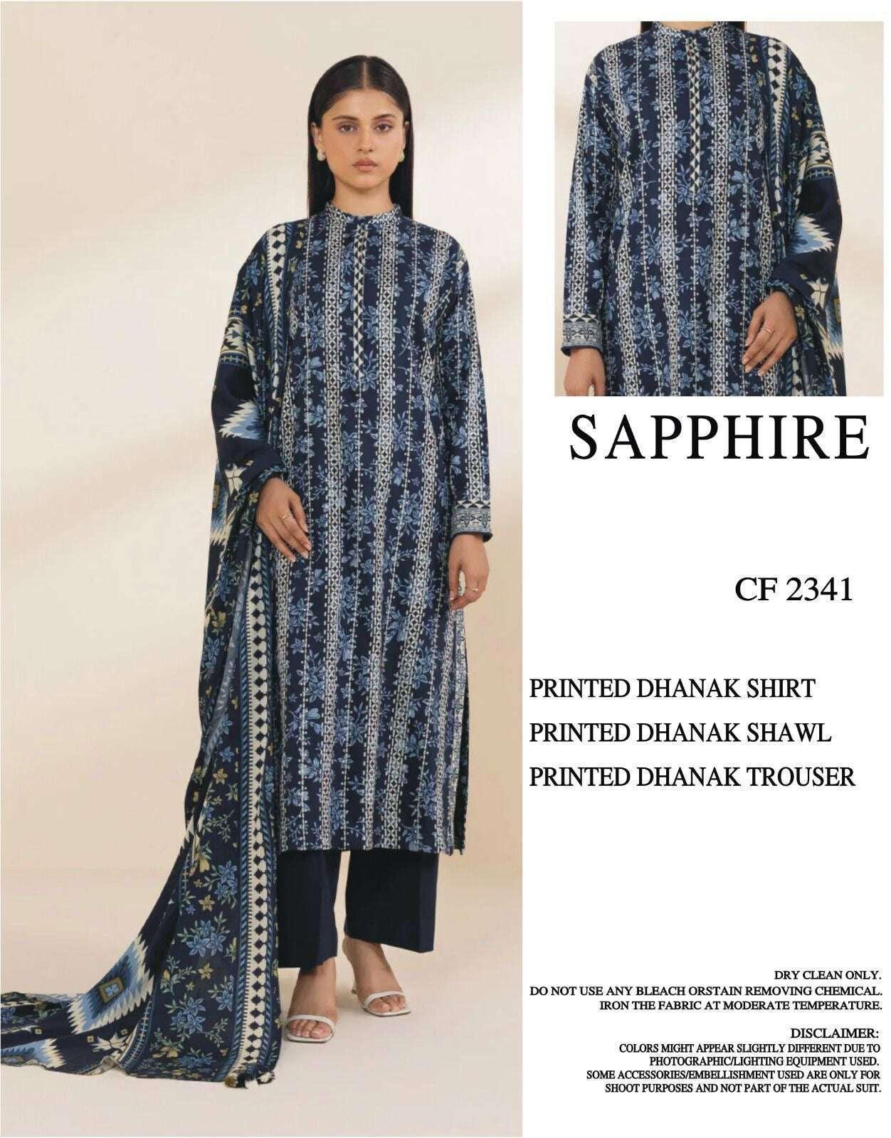 SAPPHIRE DHANAK PRINTED UNSTICHED 3PC - City Fabrics 
