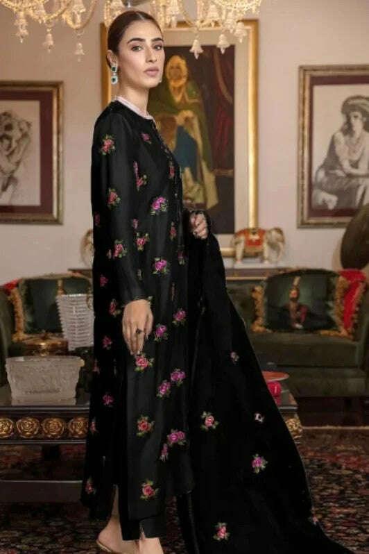 RAW SILK UNSTICH EMBROIDERED 3PC - City Fabrics 