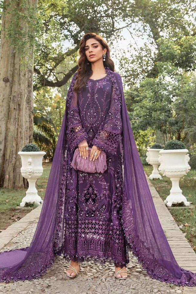 MARIA.B CHIFFON UNSTITCHED EMB SUIT - City Fabrics 