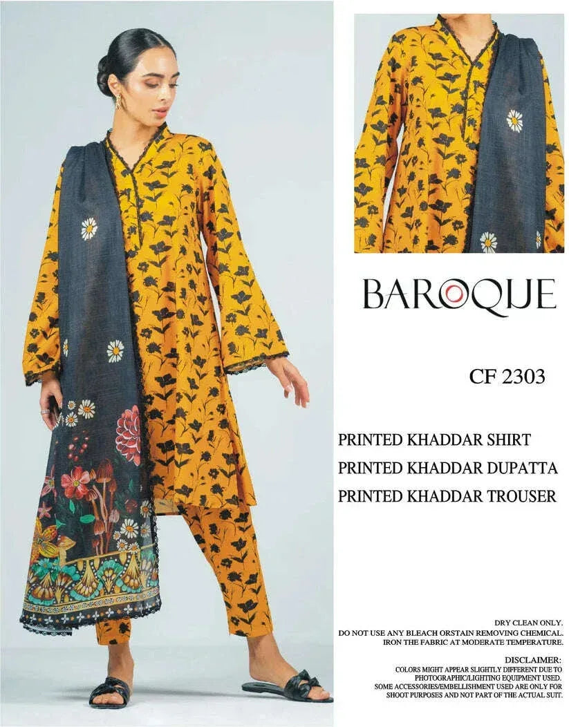 BAROQUE KHADDAR UNSTITCHED PRINTED 3PC - City Fabrics 