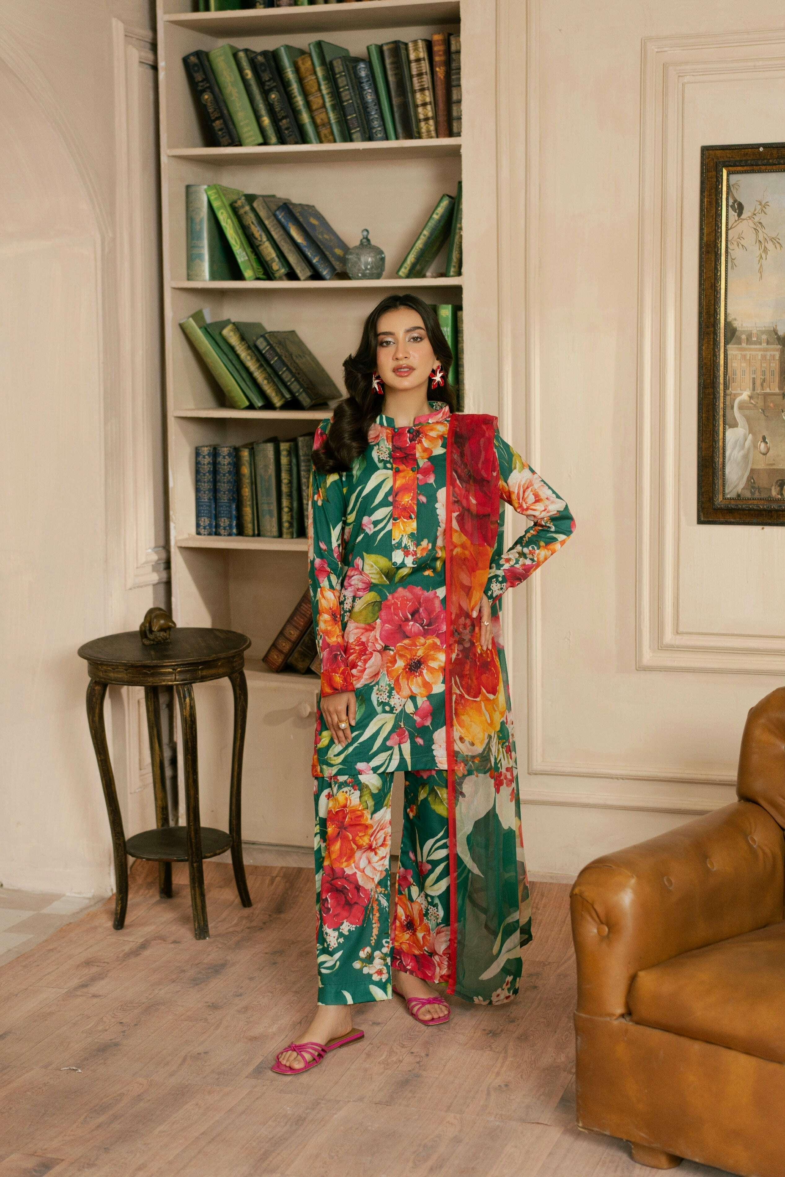 BAROQUE LAWN PRINTED UNSTICH 3PC - City Fabrics 