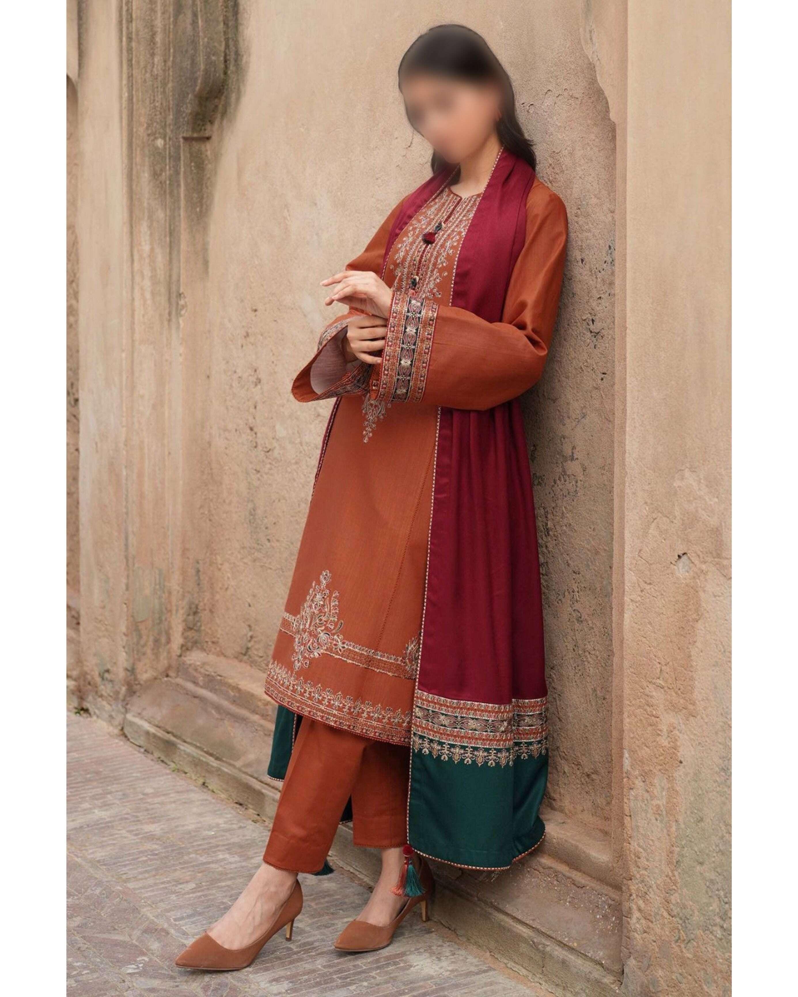 JAZMIN DHANAK UNSTITCHED EMB 3PC - City Fabrics 