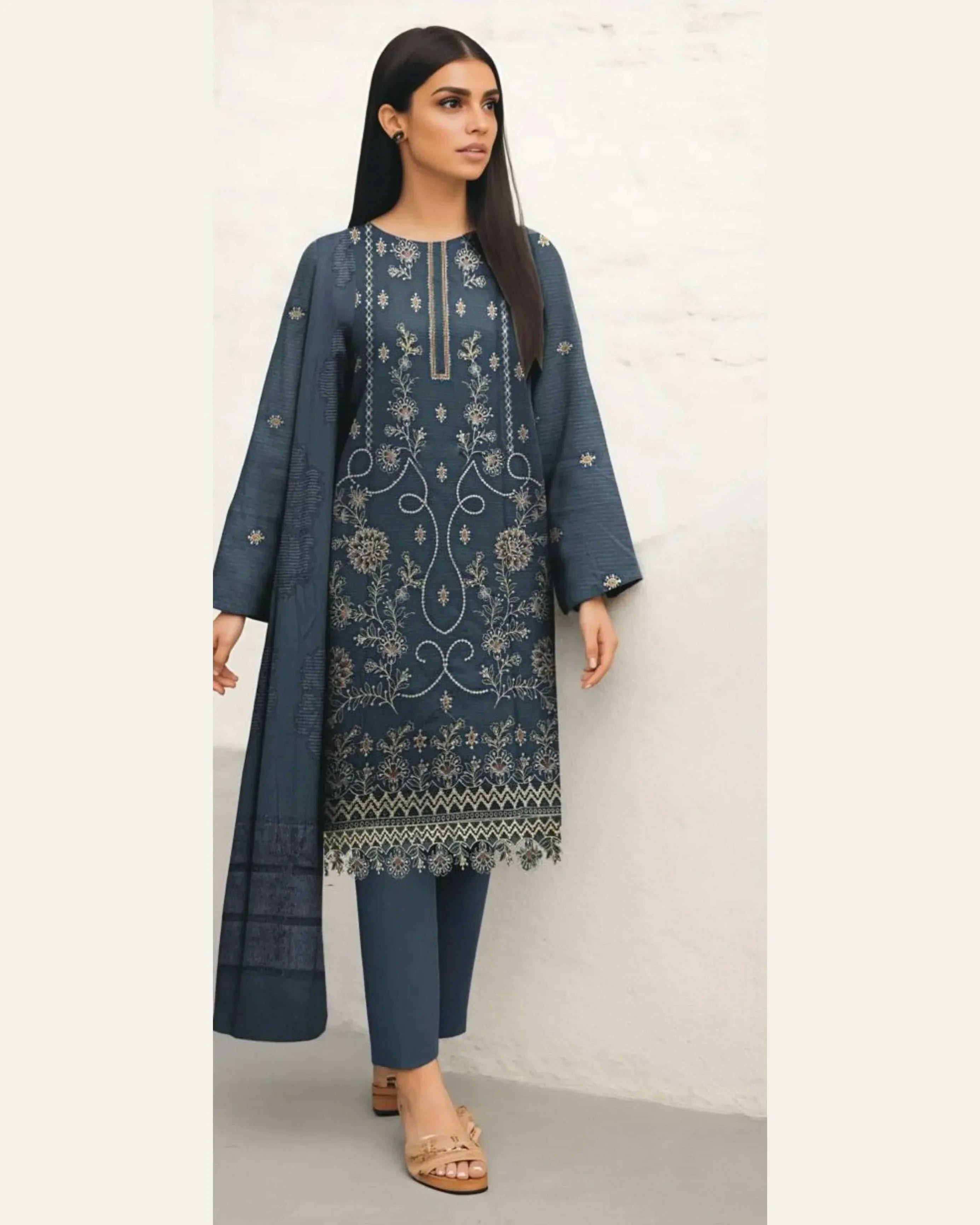 Miraal Vol#2 Dhanak Unstitched Emb 3PC - City Fabrics 