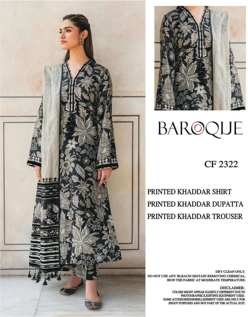BAROQUE KHADDAR UNSTITCHED PRINTED 3PC - City Fabrics 