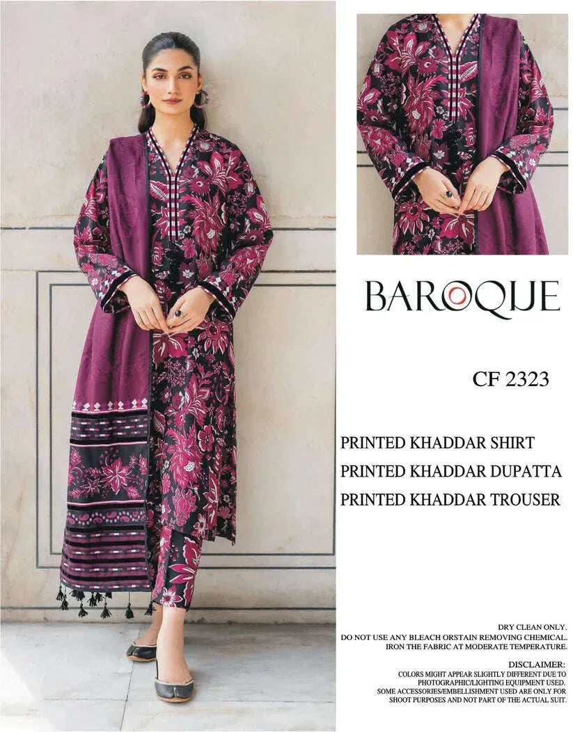 BAROQUE KHADDAR UNSTITCHED PRINTED 3PC - City Fabrics 