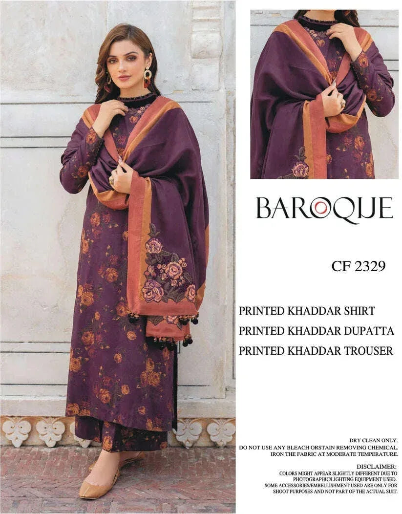 BAROQUE KHADDAR UNSTITCHED PRINTED 3PC - City Fabrics 