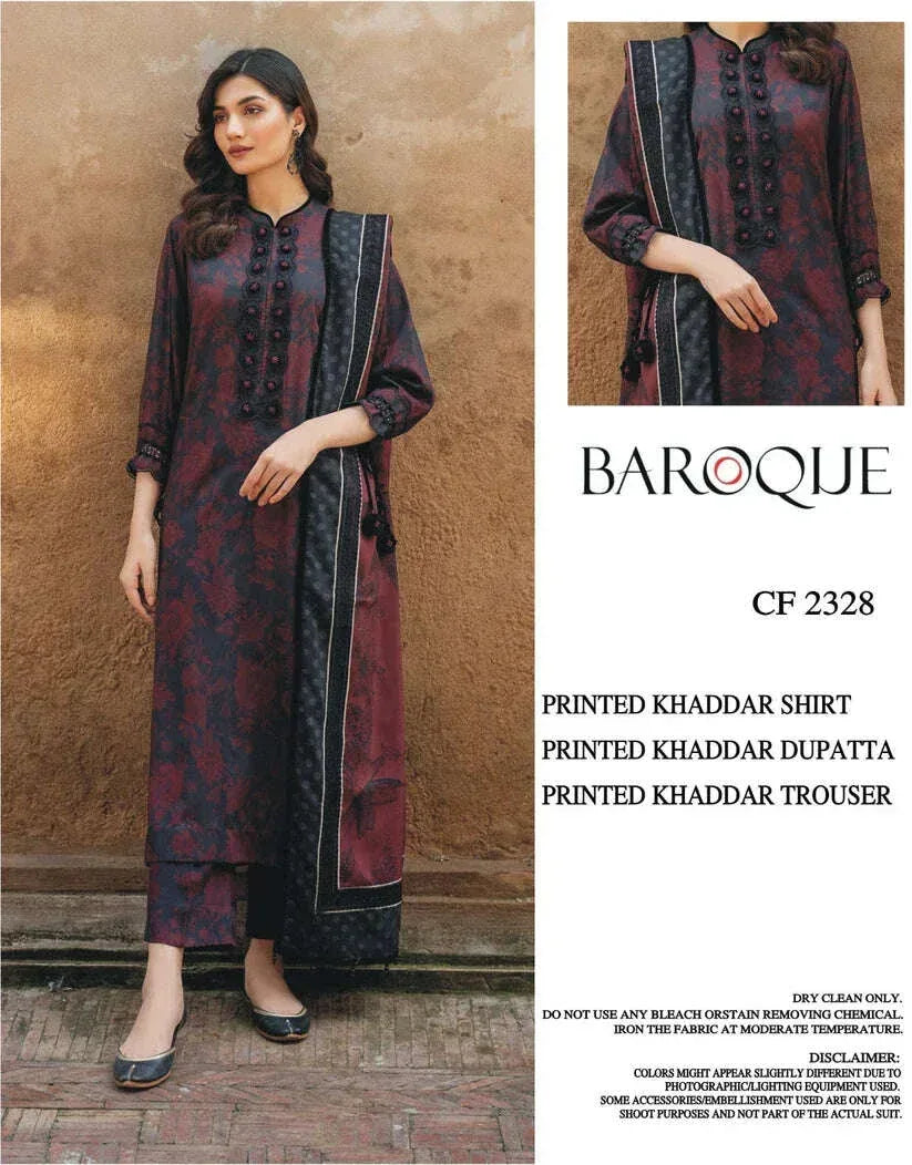 BAROQUE KHADDAR UNSTITCHED PRINTED 3PC - City Fabrics 