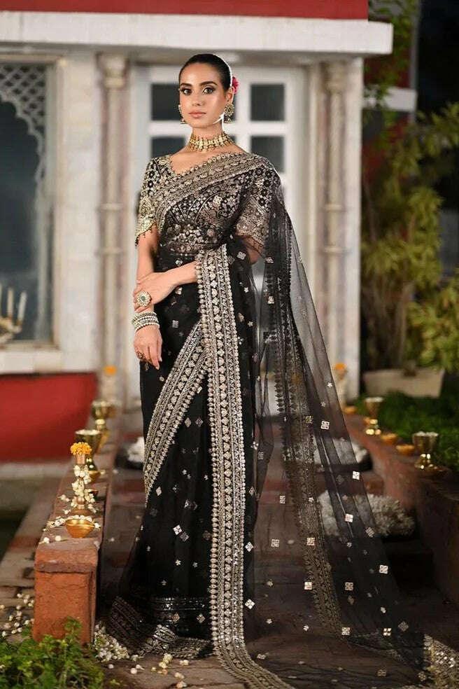 QALAMKAR NET UNSTITCHED EMB SAREE - City Fabrics 