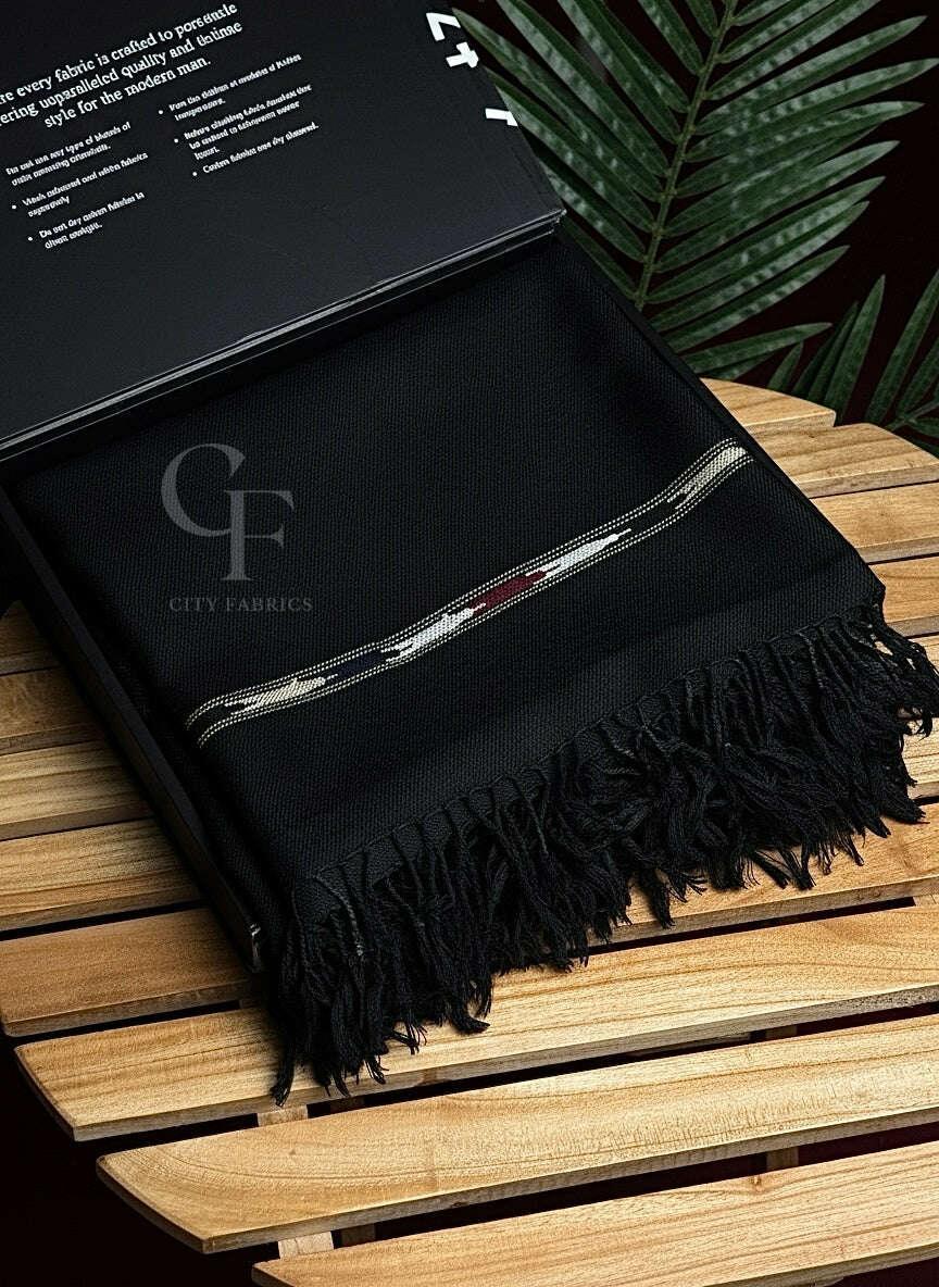 Black Swati Wool Shawl - City Fabrics 